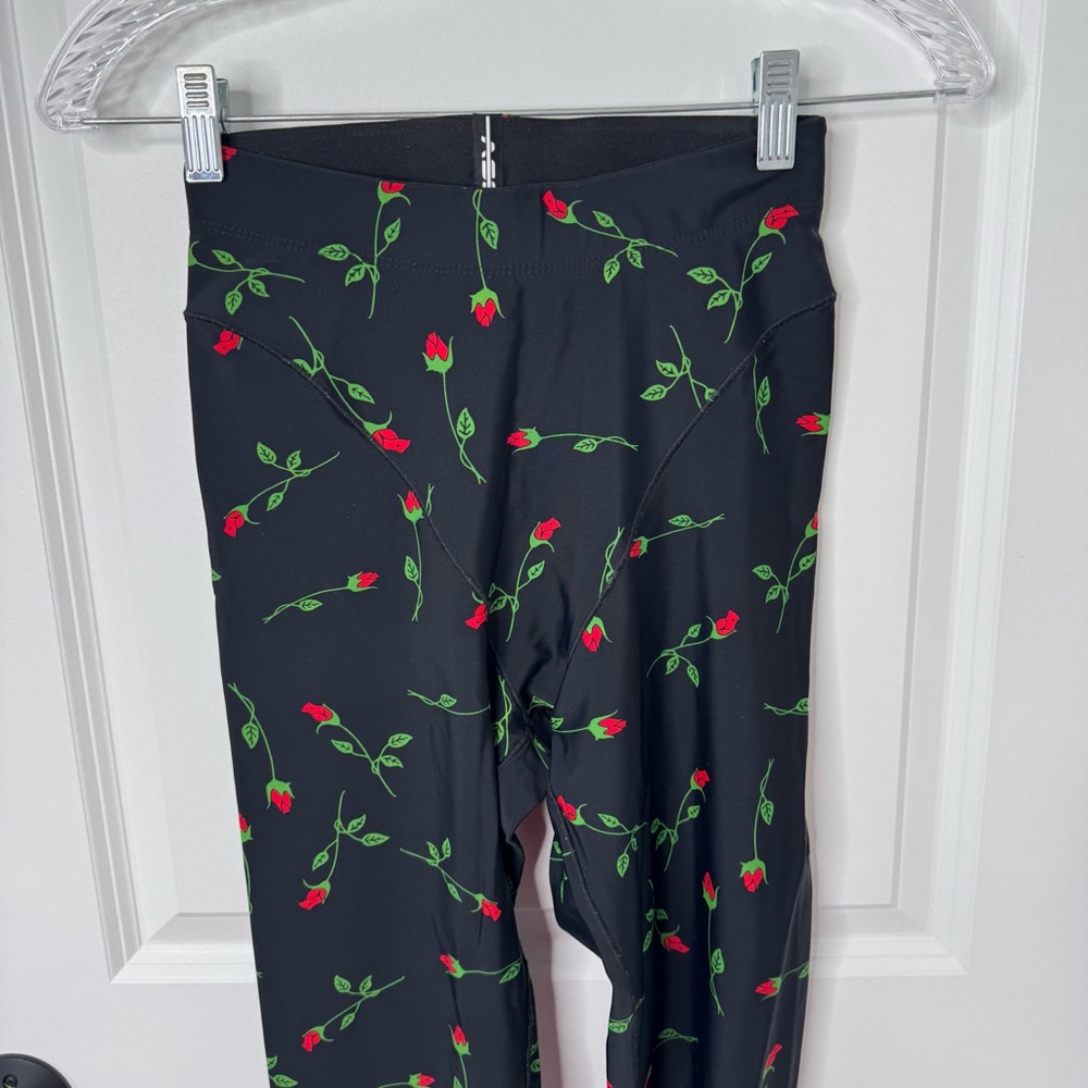 ADAM SELMAN SPORT Rose Print French-cut Leggings In Black small - Picture 2 of 8
